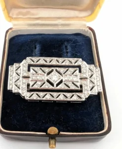Broche Art Déco en or blanc avec diamants