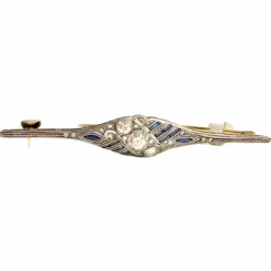 Broche Art Déco en or et platine avec diamants et saphirs