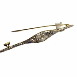 Broche Art Déco en or et platine avec diamants et saphirs