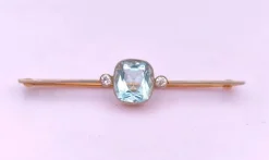 Broche Art Déco en or ornée d'une belle aigue marine et de diamants