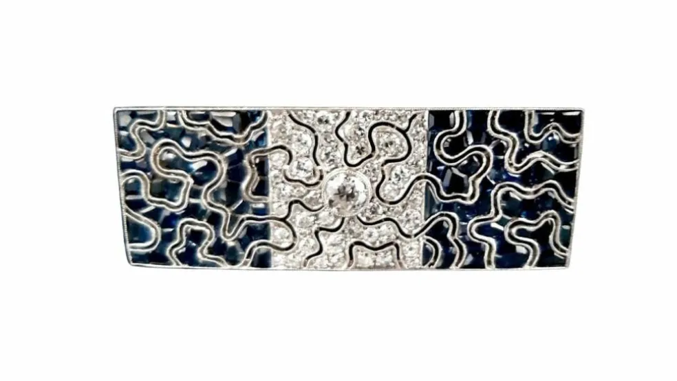 Broche Art Déco en platine sertie de saphirs et diamants