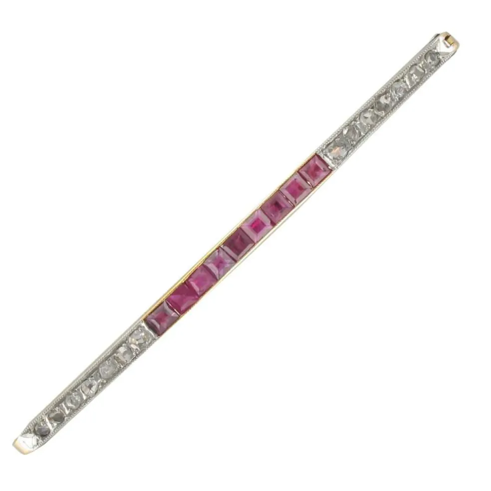 Broche art déco ligne rubis et diamants