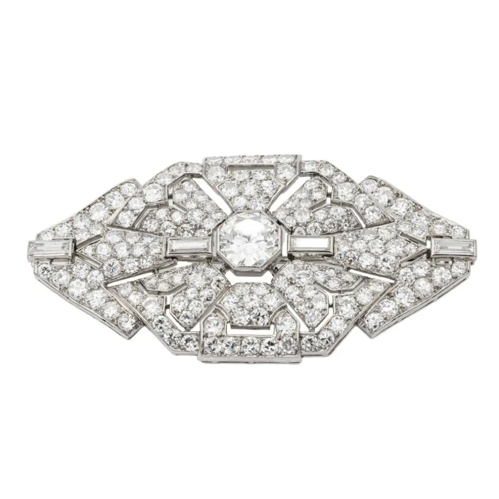 Broche Art Déco Or blanc, Platine Diamant
