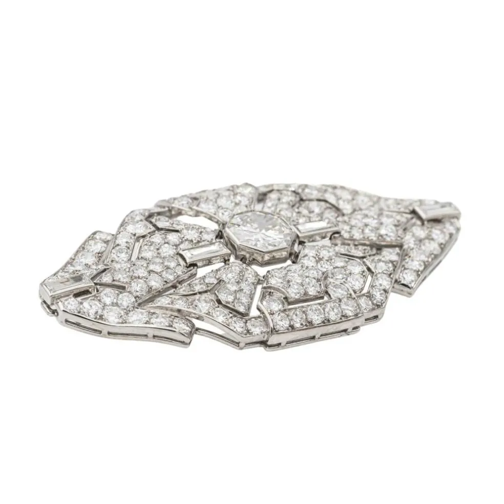 Broche Art Déco Or blanc, Platine Diamant