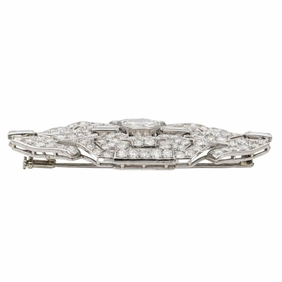 Broche Art Déco Or blanc, Platine Diamant