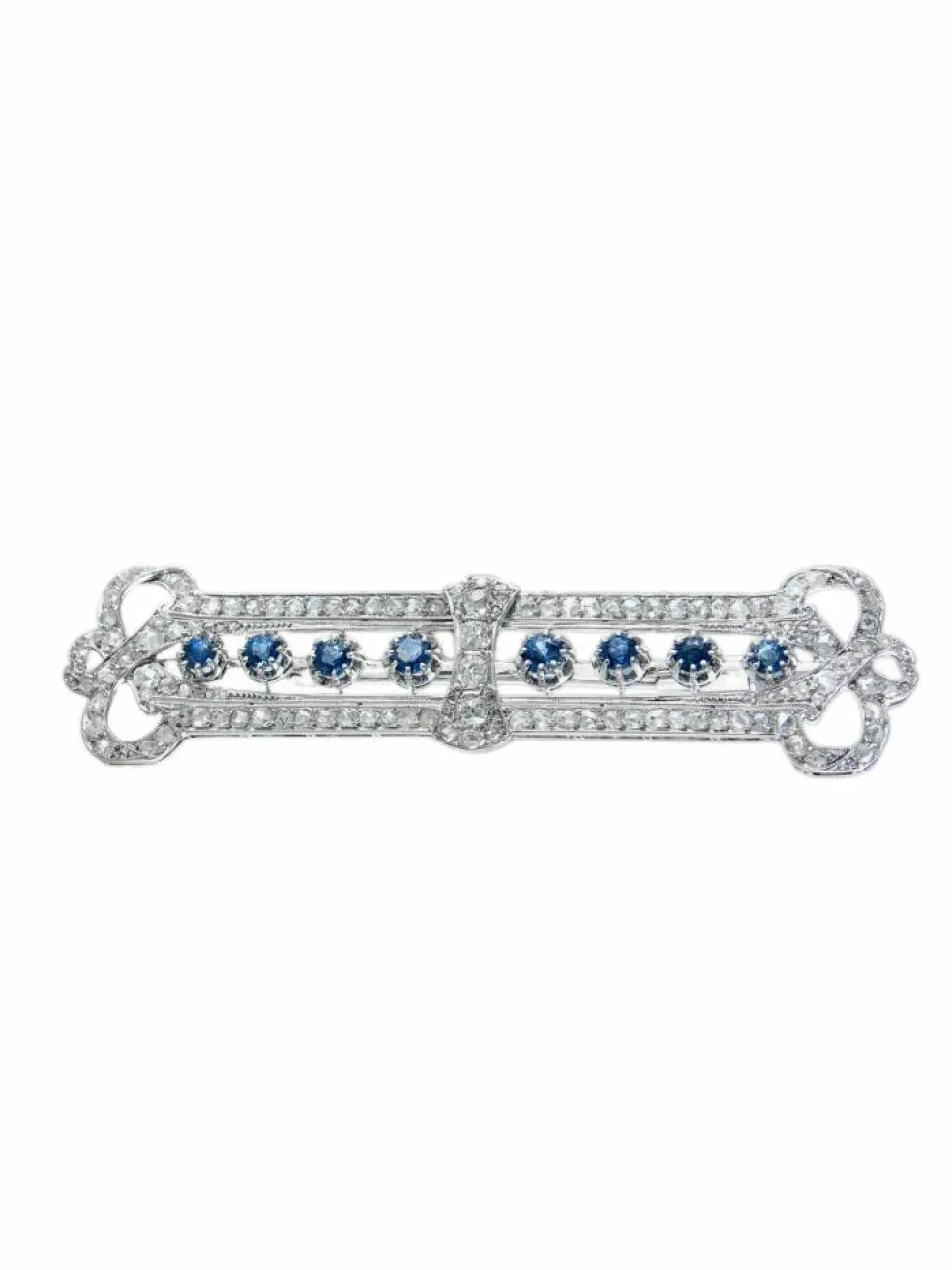 Broche Art Déco Or Blanc, Saphir et Diamants