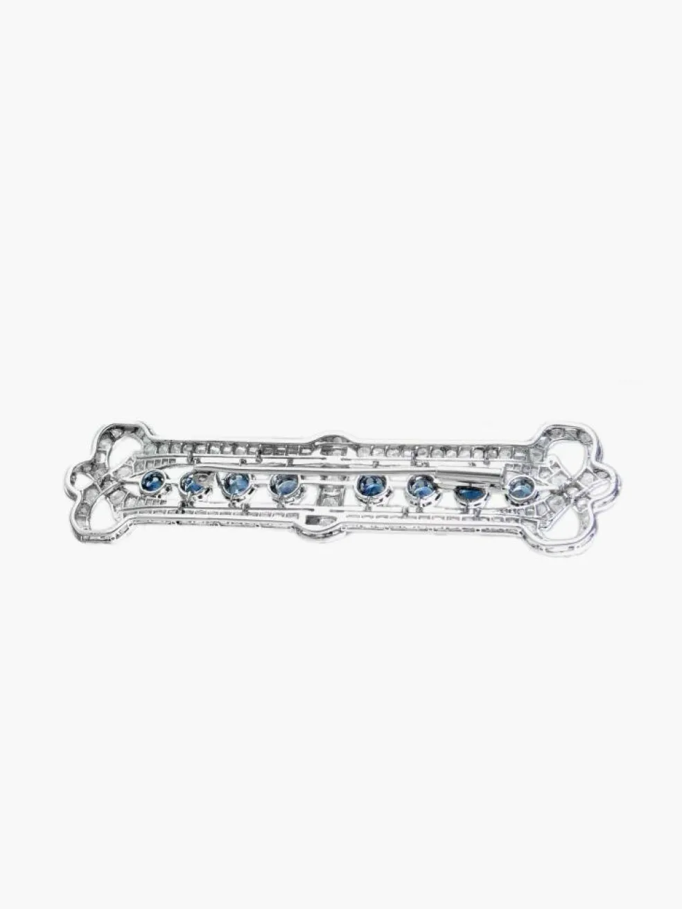 Broche Art Déco Or Blanc, Saphir et Diamants