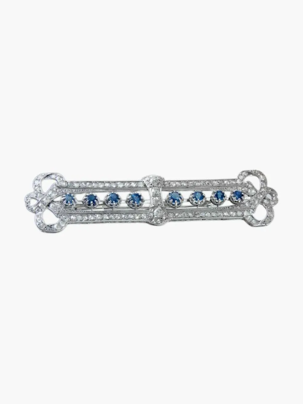 Broche Art Déco Or Blanc, Saphir et Diamants