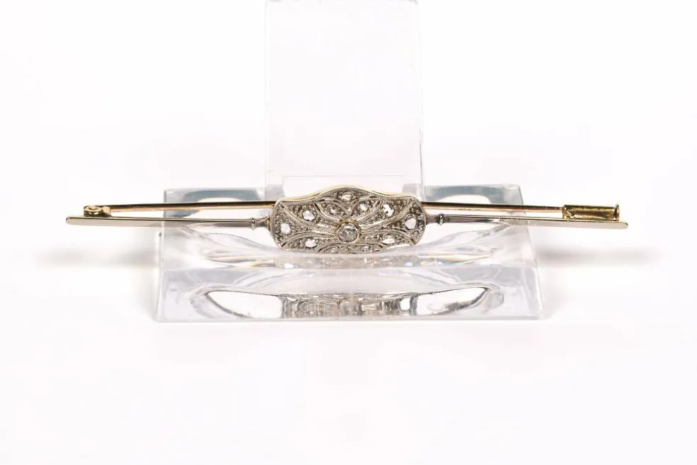 Broche Art Déco or jaune et blanc, diamants