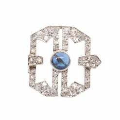 Broche Art Déco Platine Saphir Diamants
