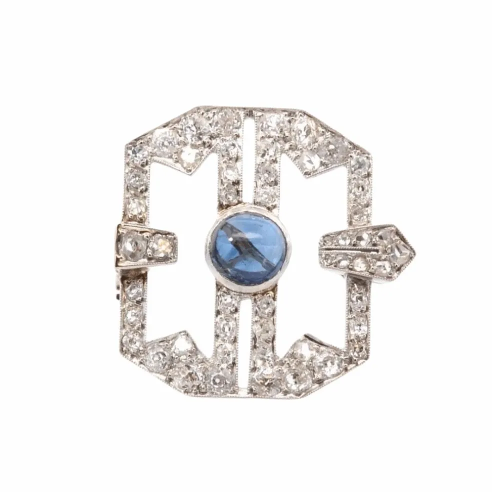 Broche Art Déco Platine Saphir Diamants