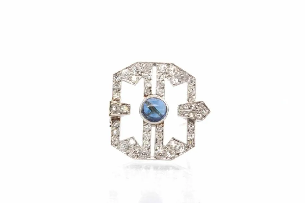 Broche Art Déco Platine Saphir Diamants
