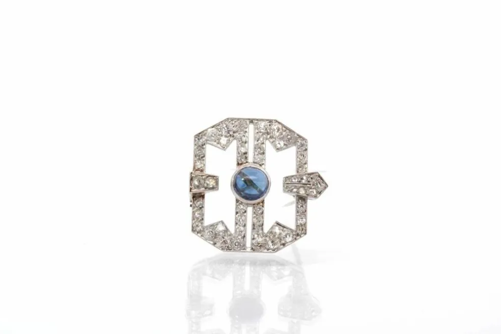 Broche Art Déco Platine Saphir Diamants