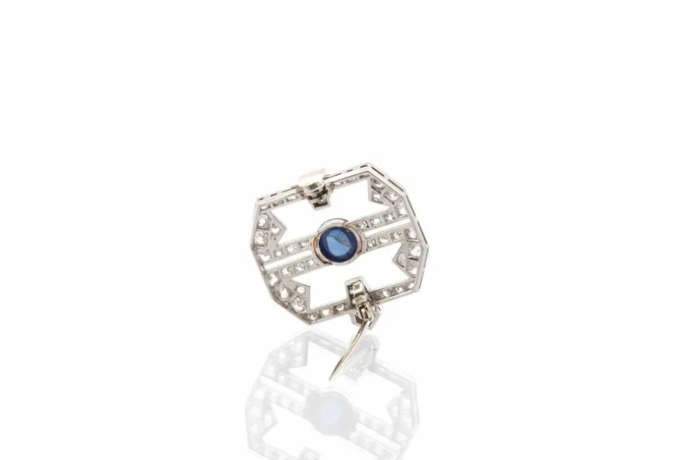 Broche Art Déco Platine Saphir Diamants