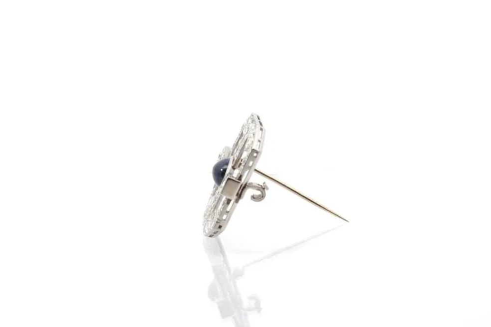 Broche Art Déco Platine Saphir Diamants