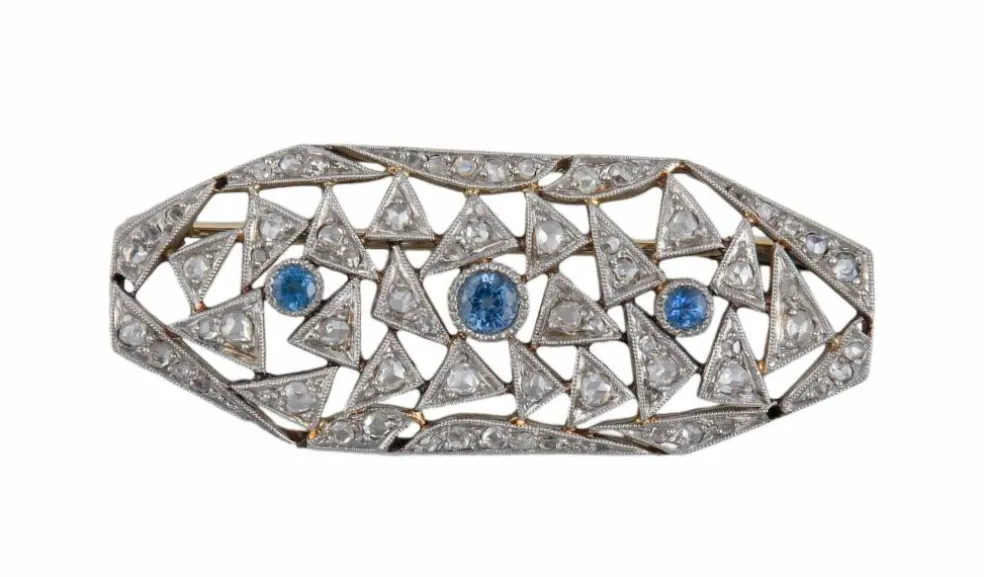 BROCHE ART DECO DIAMANTS & SAPHIRS
