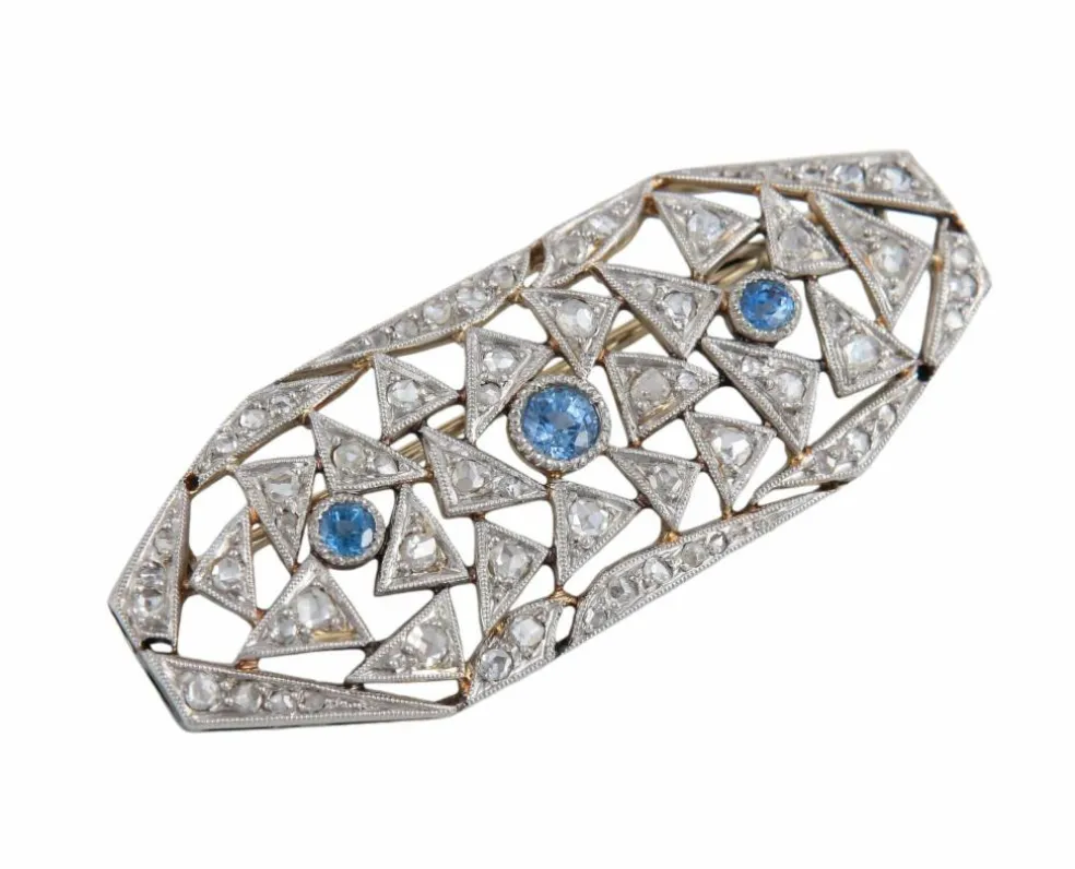 BROCHE ART DECO DIAMANTS & SAPHIRS