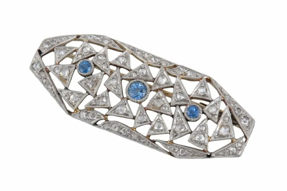 BROCHE ART DECO DIAMANTS & SAPHIRS
