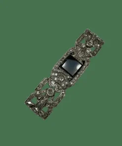 Broche art deco platine diamants onyx