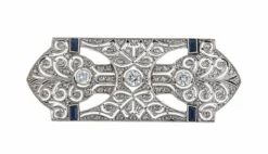 BROCHE ART DECO PLATINE DIAMANTS & SAPHIRS