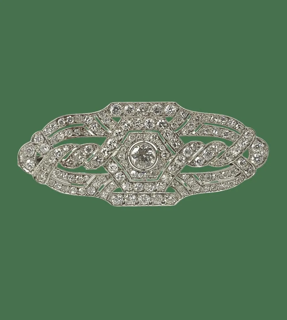Broche Art Deco platine et diamants