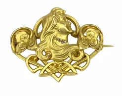 Broche Art Nouveau en or jaune 18 carats et diamants