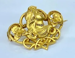 Broche Art Nouveau en or jaune 18 carats et diamants