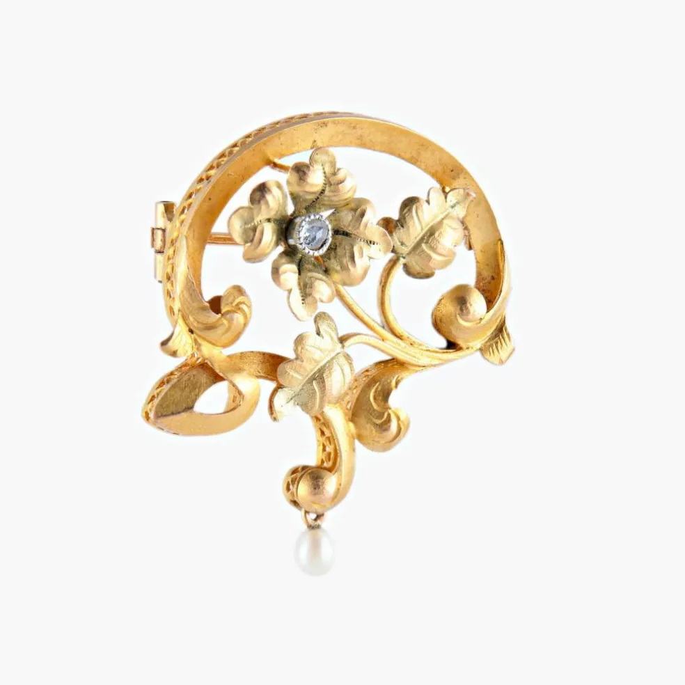 Broche Art Nouveau florale or jaune