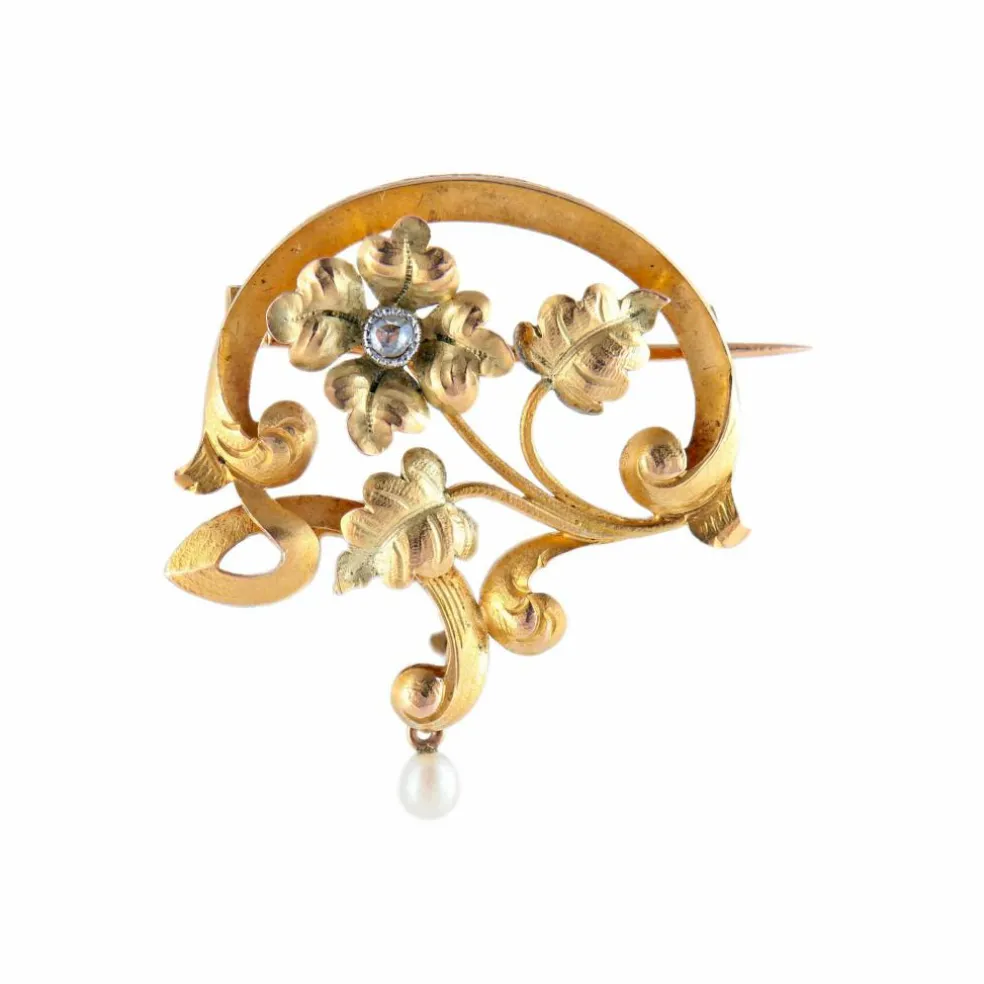 Broche Art Nouveau florale or jaune