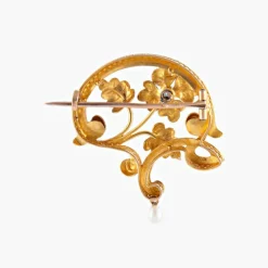 Broche Art Nouveau florale or jaune