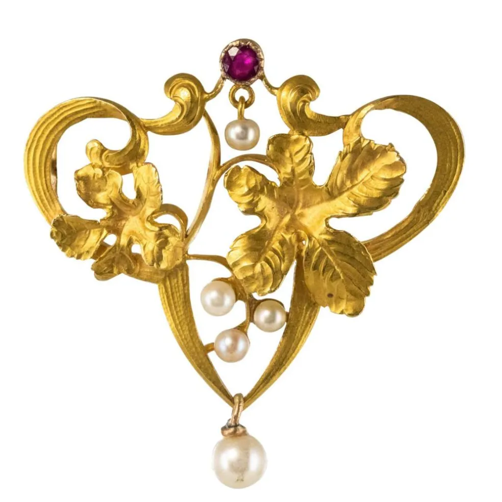 Broche art nouveau rubis perles