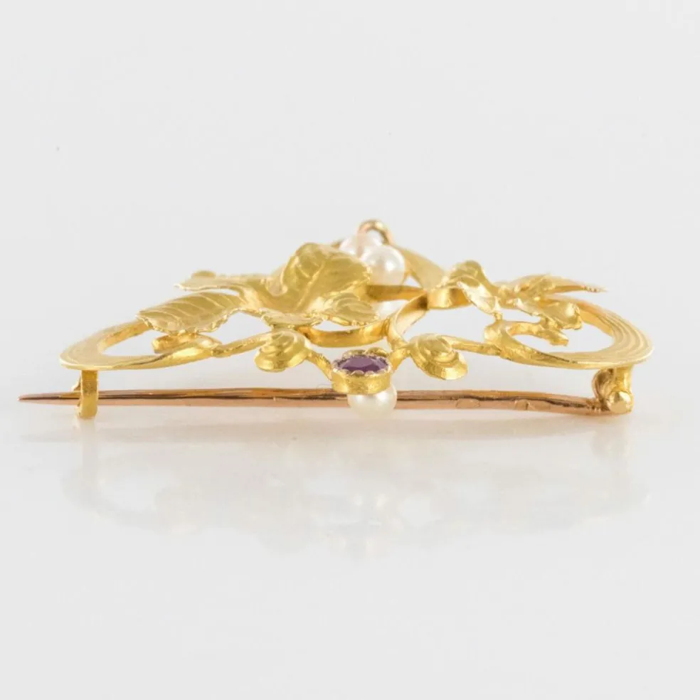 Broche art nouveau rubis perles
