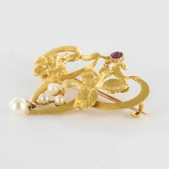 Broche art nouveau rubis perles