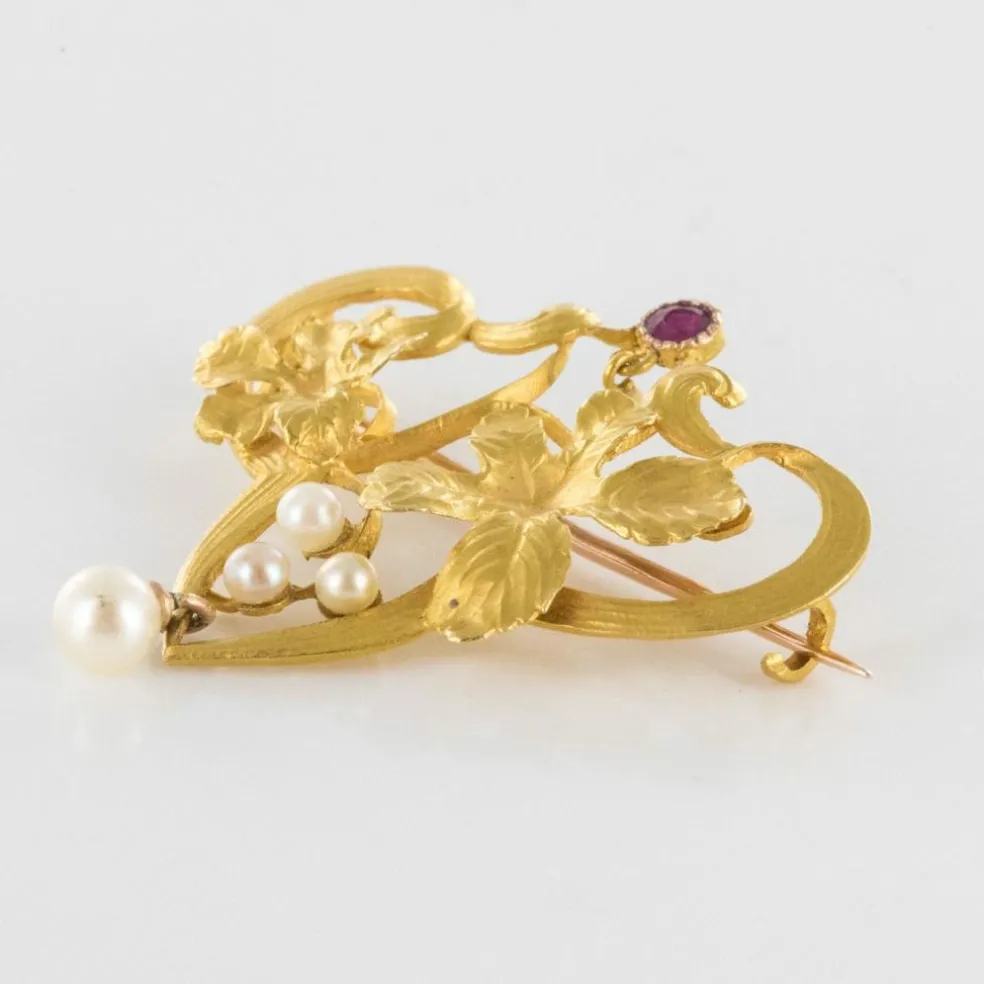 Broche art nouveau rubis perles