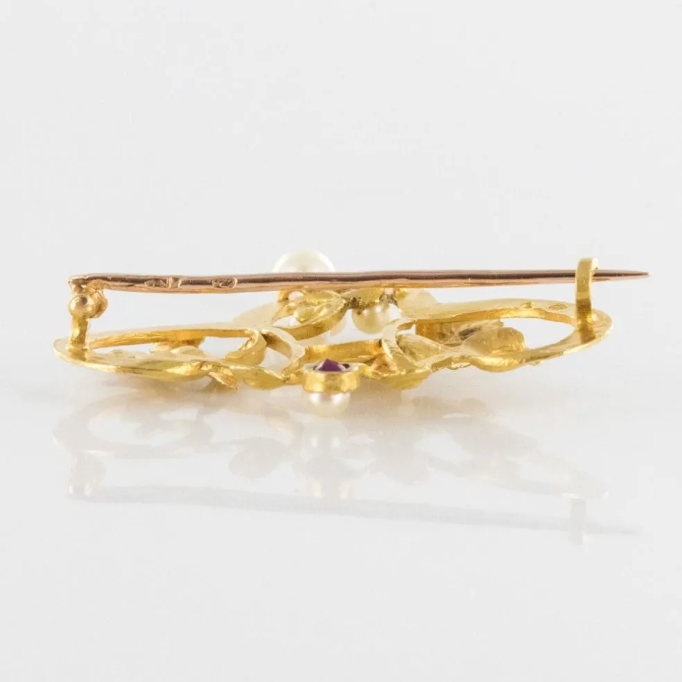 Broche art nouveau rubis perles