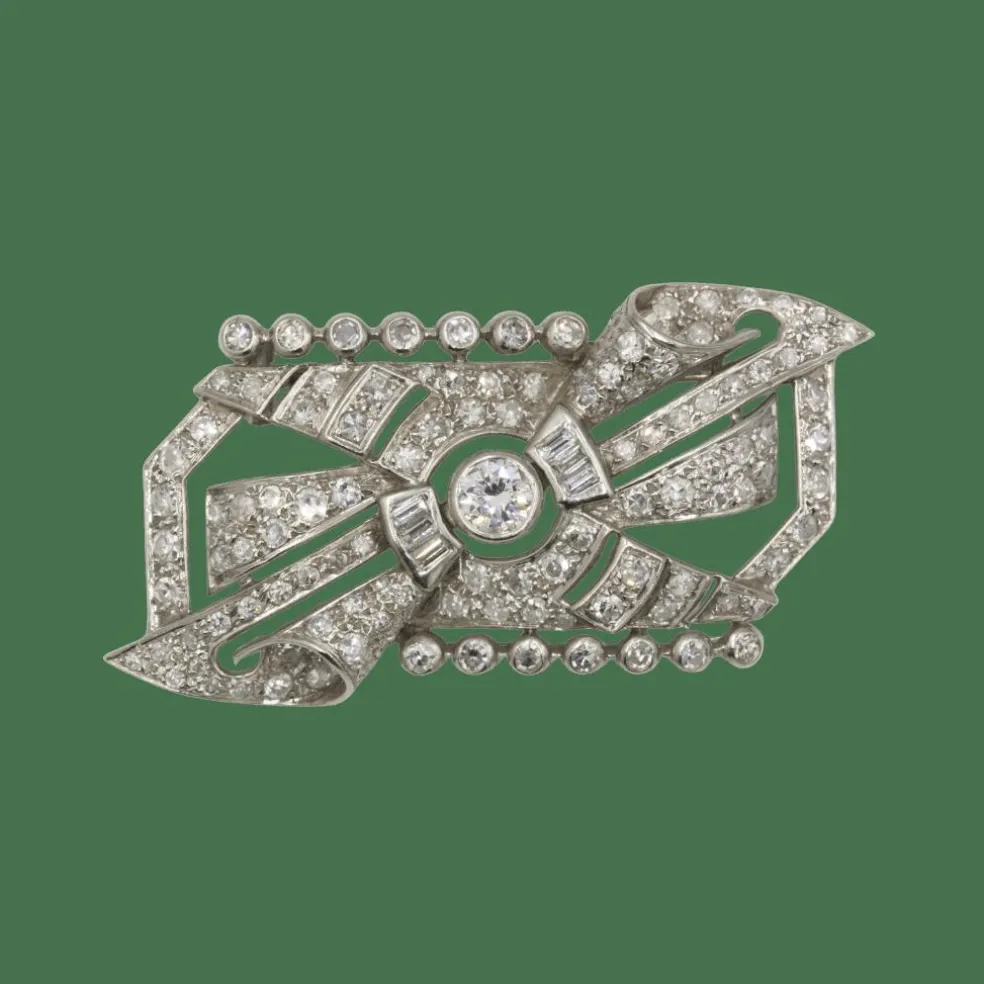 Broche art-déco or platine et diamants