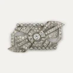 Broche art-déco or platine et diamants