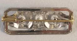 Broche barette or blanc Art Déco diamants et perles