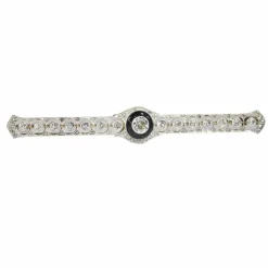 Broche barre Art Déco diamant et onyx