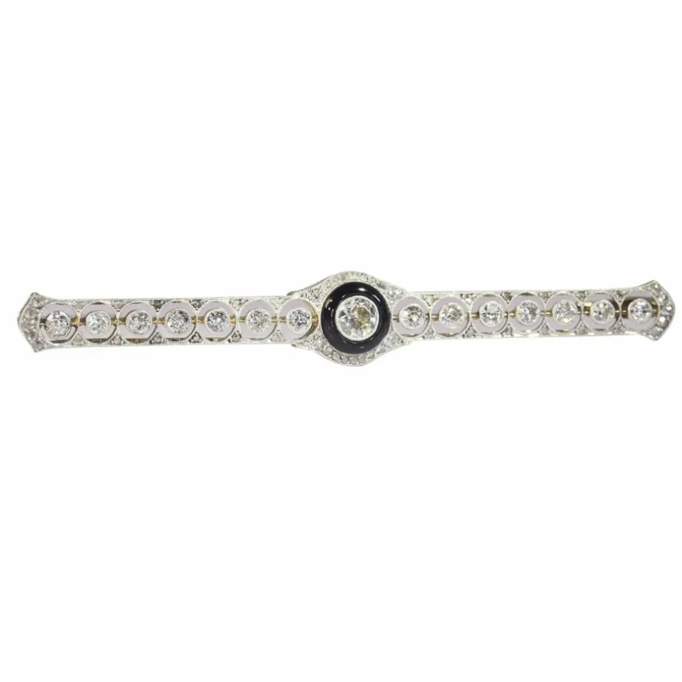 Broche barre Art Déco diamant et onyx