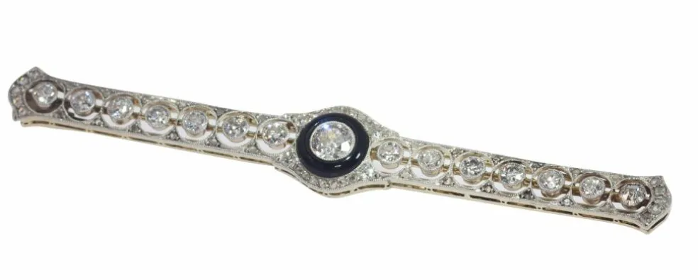 Broche barre Art Déco diamant et onyx