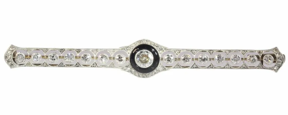 Broche barre Art Déco diamant et onyx