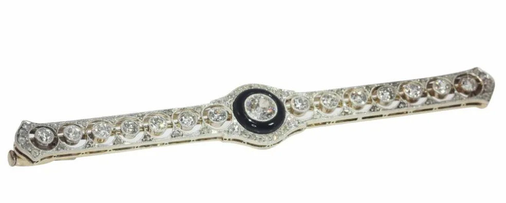 Broche barre Art Déco diamant et onyx