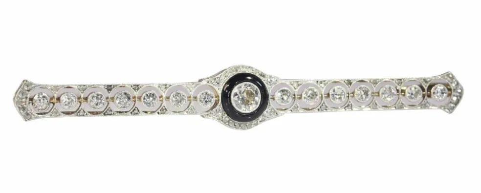 Broche barre Art Déco diamant et onyx