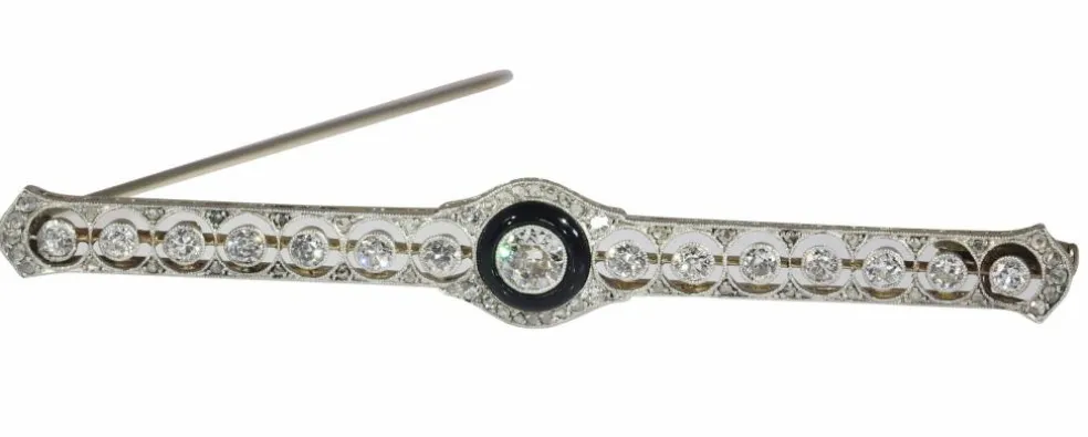 Broche barre Art Déco diamant et onyx