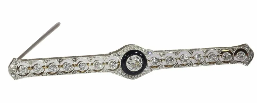 Broche barre Art Déco diamant et onyx