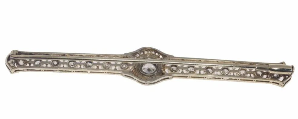 Broche barre Art Déco diamant et onyx