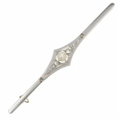 Broche barrette ancienne perle fine diamants
