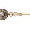 Broche barrette ancienne en or jaune, diamants et perle de culture