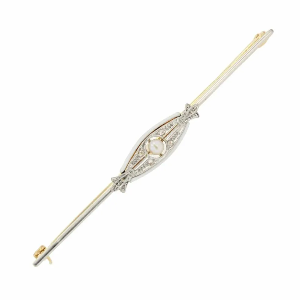 Broche barrette ancienne en or diamants et perle